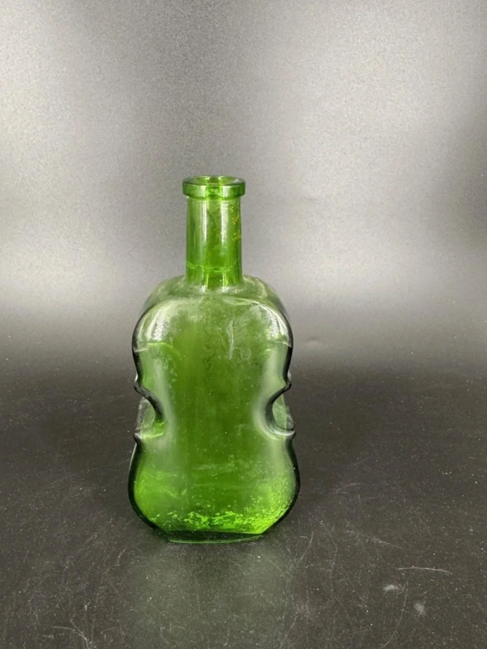 Vintage Wheaton Glass 7 Green Violin, Guitar, Cello or Bass Shaped Bottle